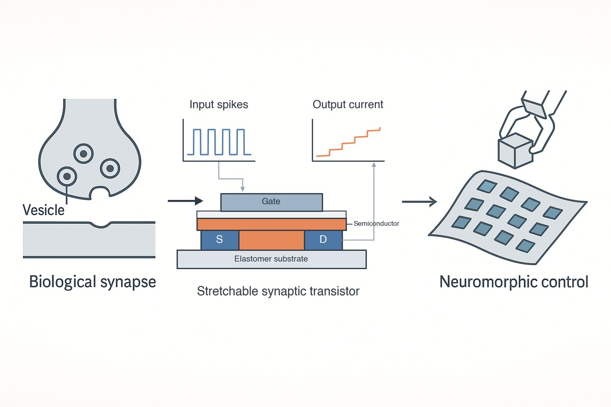 Graphical abstract: a fingertip touch becomes spike signals in a soft artificial synapse that drives a robotic hand